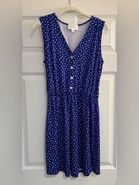 French Grey Purple Polka Dot Sleeveless Dress with Buttons